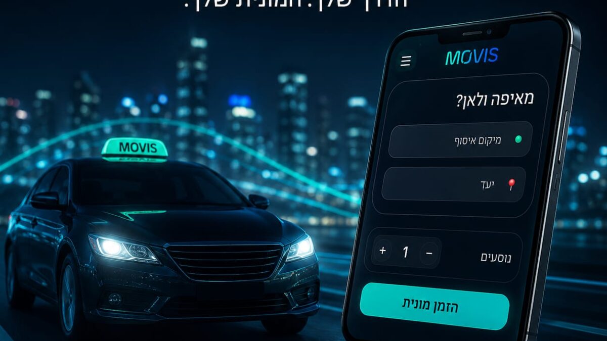 מונית נוסעת בכביש פתוח בנוף מדברי בדרום הארץ