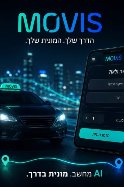 מונית נוסעת בכביש פתוח בנוף מדברי בדרום הארץ