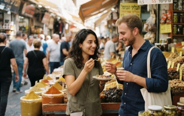 דוכני אוכל צבעוניים ותוססים בשוק הכרמל בתל אביב